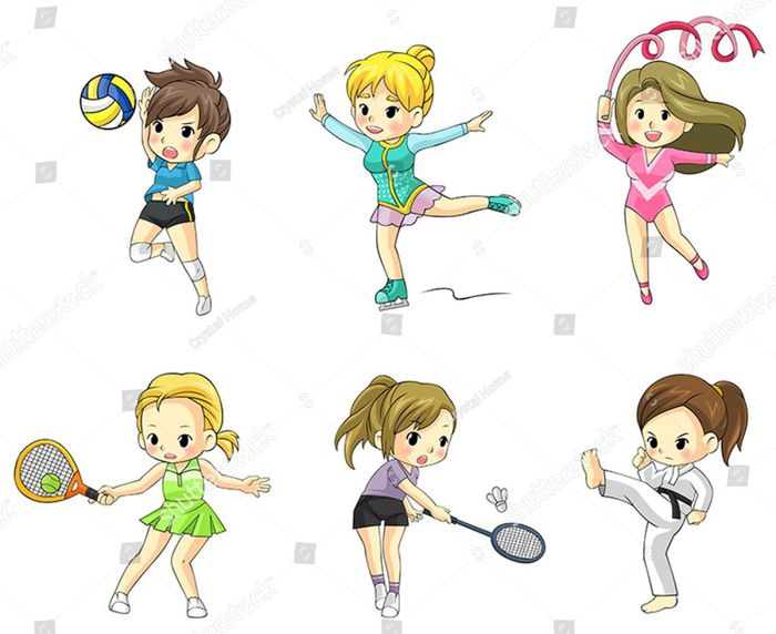 stock-vector-cartoon-athlete-children-girls-icon-in-action-in-various-type-of-sports-such-as-volleyball-tennis-204110653